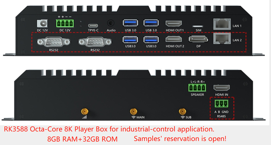 8K Media Player με RK3568 Octa-Core CPU ARM Mali G610 MP4 GPU 6Tops NPU 8G